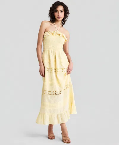 And Now This Women's Cotton Lace-detail Fit & Flare Maxi Dress, Exclusively At Macy's In Neutral