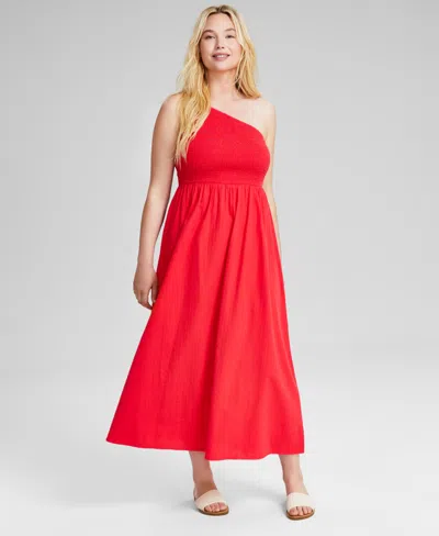 And Now This Women's Cotton One-shoulder Smocked Maxi Dress, Created For Macy's In Hibiscus Bloom