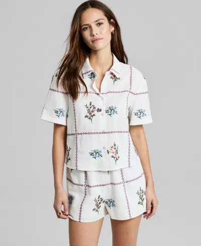 And Now This Women's Cotton Patchwork Camp Shirt, Macy's Exclusive In White