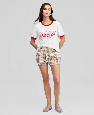 And Now This Women's Cotton Plaid Pull-on Bubble Shorts, Macy's In Brown