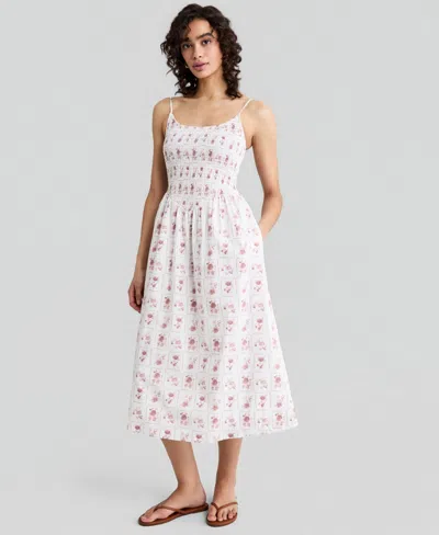 And Now This Women's Cotton Printed Smocked Midi Dress, Macy's Exclusive In White