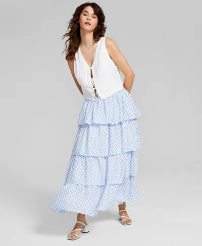And Now This Women's Cotton Printed Tiered Maxi Skirt, Exclusively At Macy's In Frozen Fjord Print