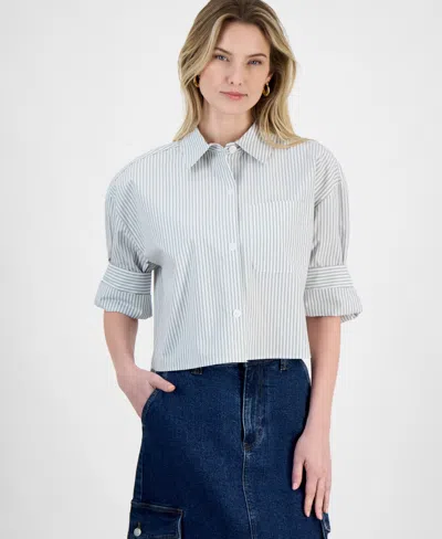 And Now This Women's Cotton Relaxed-fit Striped Shirt In Brookside Marsh,white Stripe