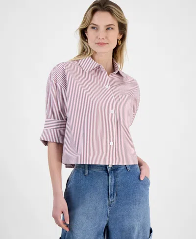 And Now This Women's Cotton Relaxed-fit Striped Shirt In Sienna Dune,white Stripe