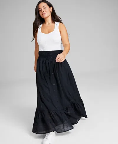 And Now This Women's Cotton Ruffled Smocked Maxi Skirt In Black