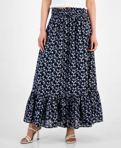 And Now This Women's Cotton Ruffled Smocked Maxi Skirt In Black Floral