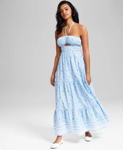 And Now This Women's Cotton Sleeveless Cutout Tiered Maxi Dress,  Exclusively At Macy's In White,frozen Fjord | ModeSens