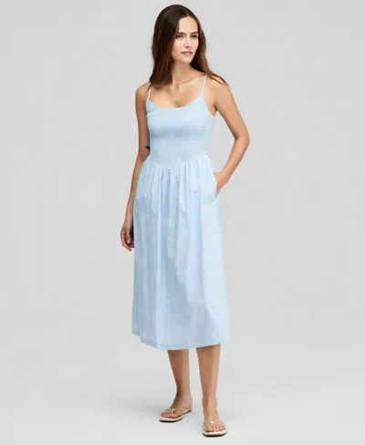 And Now This Women's Cotton Smocked Maxi Dress, Macy's Exclusive In Blue