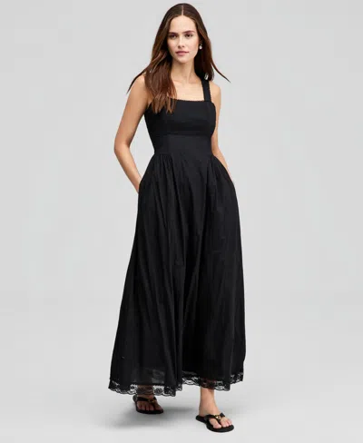 And Now This Women's Cotton Square-neck Maxi Dress, Macy's Exclusive In Black