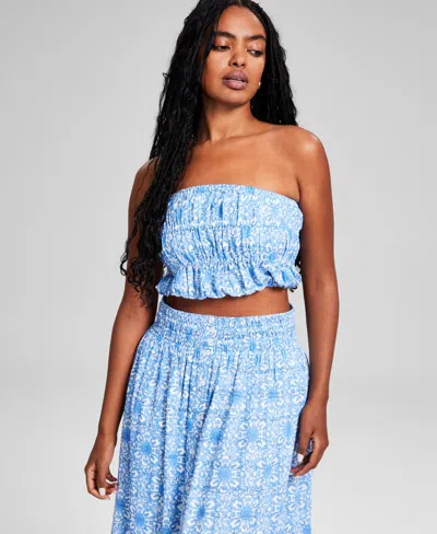 And Now This Women's Cotton Strapless Tube Top, Created For Macy's In White  Blue Combo