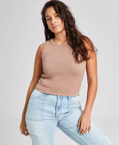 And Now This Women's Cotton Textured Sleeveless Sweater, Exclusively At Macy's In Almond