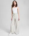 And Now This Women's Cotton Tie-waist Wide-leg Pants, Exclusively At Macy's In Herbal Sage Gingjam