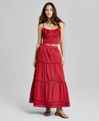 And Now This Women's Cotton Tiered Pull-on Maxi Skirt In Red
