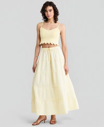 And Now This Women's Cotton Tiered Pull-on Maxi Skirt, Macy's Exclusive In Yellow