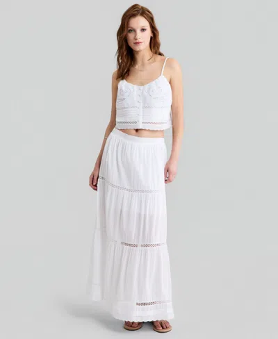 And Now This Women's Cotton Tiered Pull-on Maxi Skirt In White