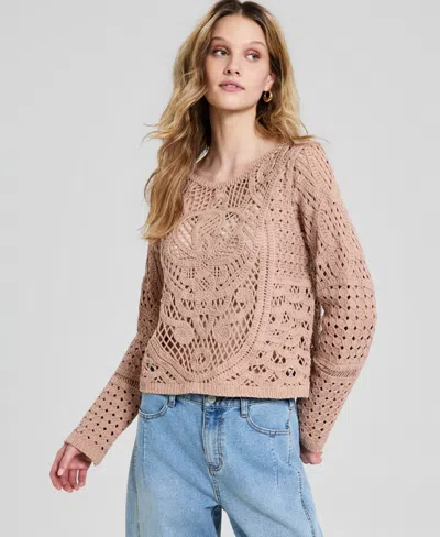 And Now This Women's Crochet Long-sleeve Sweater, Macy's Exclusive In Multi
