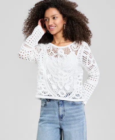 And Now This Women's Crochet Long-sleeve Sweater, Macy's Exclusive In Animal Print