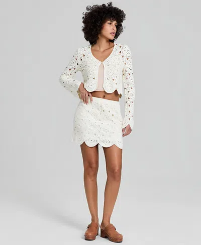 And Now This Women's Crochet Scallop-trim Mini Skirt, Macy's Exclusive In White