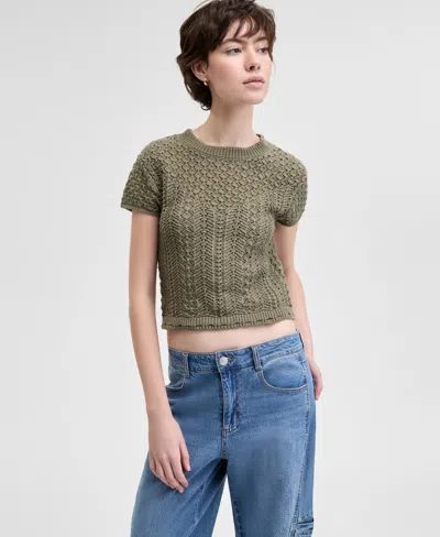 And Now This Women's Crochet Short-sleeve Sweater, Exclusively At Macy's In Crushed Oregano