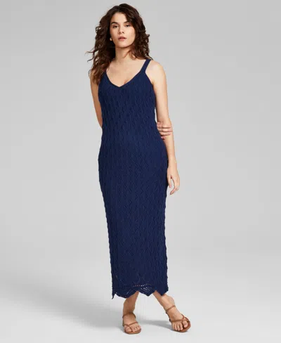 And Now This Women's Crochet Tank Midi Dress, Created For Macy's In Dark Blue