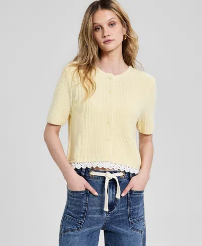And Now This Women's Crochet-trim Rib-knit Sweater, Macy's Exclusive In Yellow