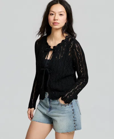 And Now This Women's Crocheted Tie-front Sweater, Macy's Exclusive In Black