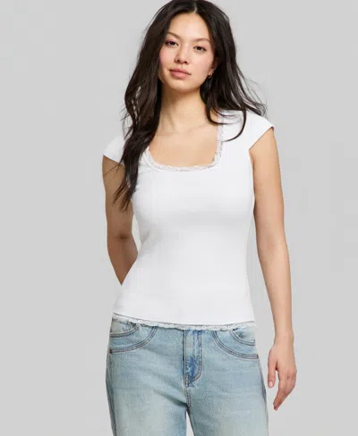 And Now This Women's Crocheted-trim Short-sleeve T-shirt, Macy's Exclusive In White