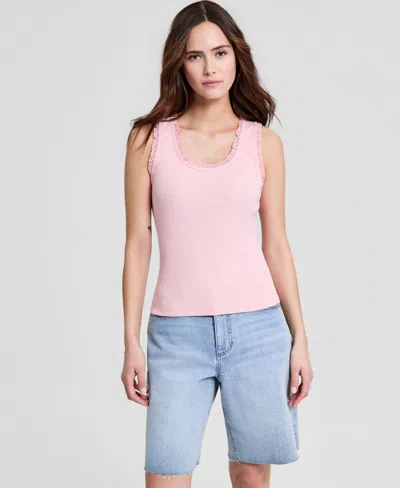 And Now This Women's Crocheted-trim Ribbed Tank Top, Macy's Exclusive In Pink