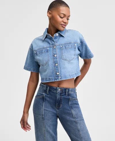 And Now This Women's Cropped Button-front Denim Shirt In Jakob Wash