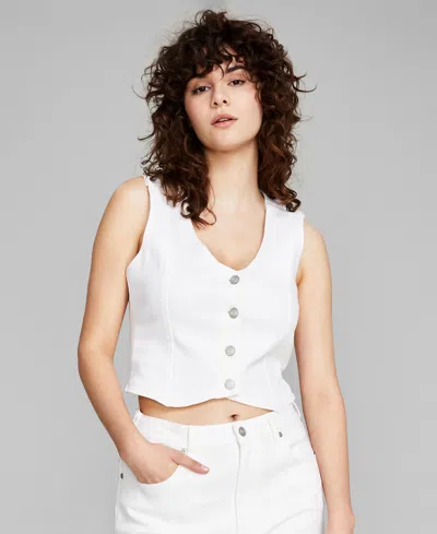 And Now This Women's Cropped Denim Vest, Created For Macy's In White