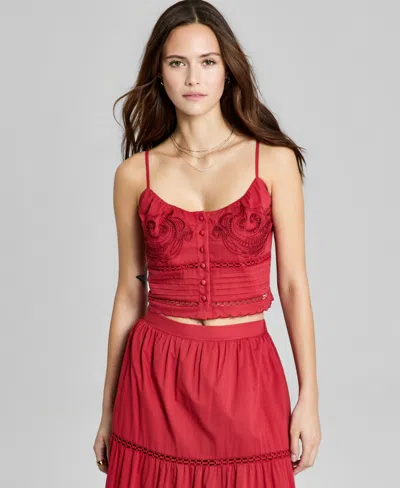 And Now This Women's Cutwork-embroidered Pleated Top, Macy's Exclusive In Red