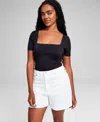 And Now This Women's Double-layered Corset Square-neck Short-sleeve Bodysuit, Created For Macy's In Black