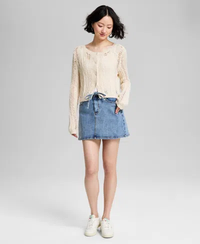 And Now This Women's Drawstring Denim Mini Skirt, Exclusively At Macy's In Lt Wash