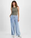 And Now This Women's High-rise Wide-leg Drawstring Denim Jeans, Regular & Petites, Exclusively At Macy's In Chandler Wash