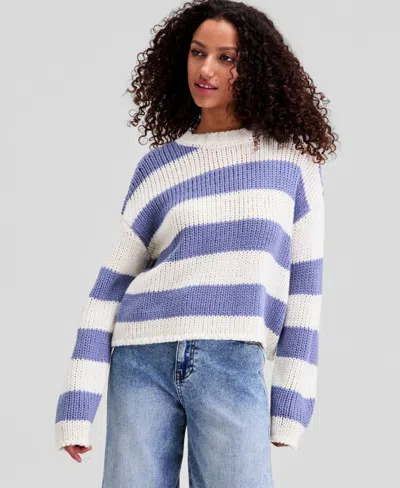 And Now This Women's Drop Shoulder Striped Sweater, Macy's Exclusive In Blue Stripe