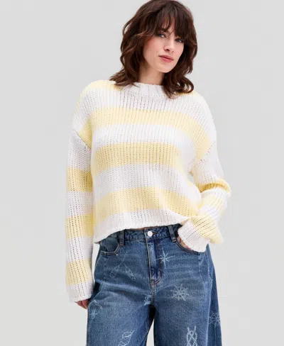 And Now This Women's Drop Shoulder Striped Sweater, Macy's Exclusive In Butter Yellow Stripe