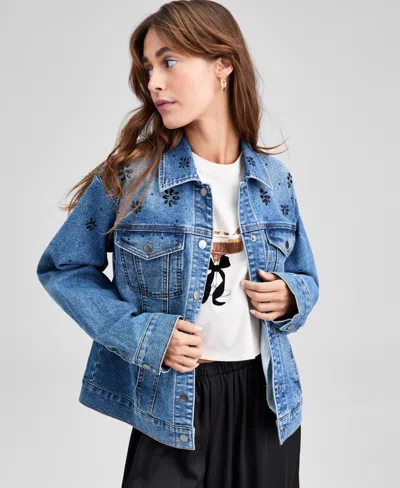 And Now This Women's Embellished Denim Trucker Jacket, Macy's Exclusive In Multi