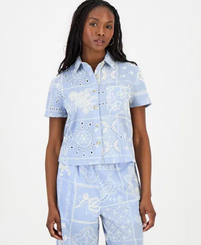 And Now This Women's Embroidered Cotton Camp Shirt, Macy's Exclusive In Multi