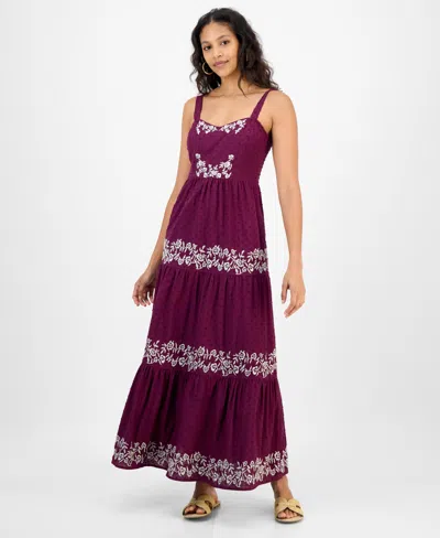 And Now This Women's Embroidered Cotton Maxi Dress, Exclusively At Macy's In Purple