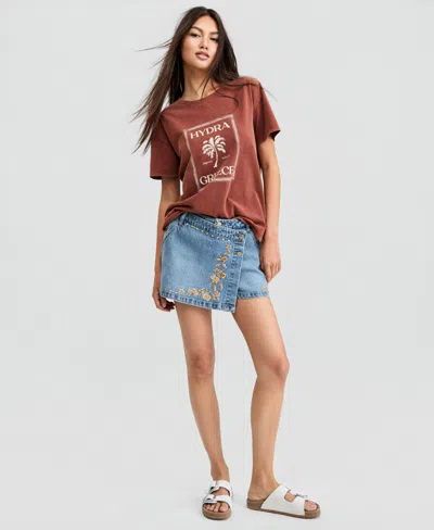 And Now This Women's Embroidered Denim Mini Skort, Macy's Exclusive In Blue
