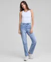 And Now This Women's Embroidered Floral High Rise Straight-leg Ankle Jeans, Exclusively At Macy's