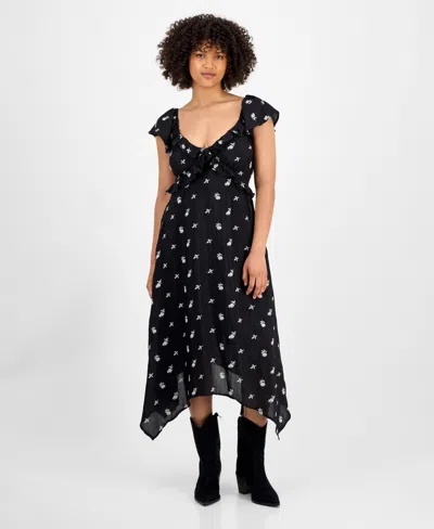 And Now This Women's Embroidered Handkerchief-hem Midi Dress, Macy's Exclusive In Black