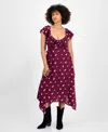 And Now This Women's Embroidered Handkerchief-hem Midi Dress, Macy's Exclusive In Burgundy