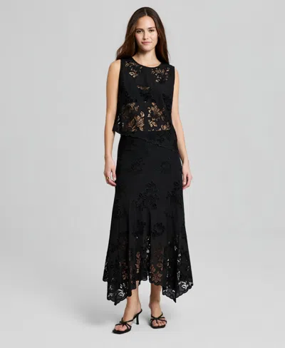 And Now This Women's Embroidered Handkerchief-hem Maxi Skirt, Macy's Exclusive In Black