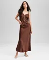 And Now This Women's Embroidered Hem Pull-on Midi Skirt, Exclusively At Macy's In Brown