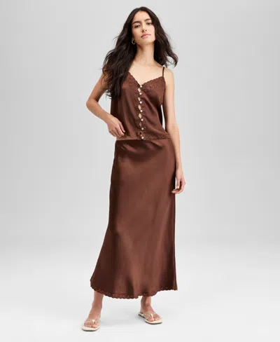 And Now This Women's Embroidered Hem Pull-on Midi Skirt, Exclusively At Macy's In Brown