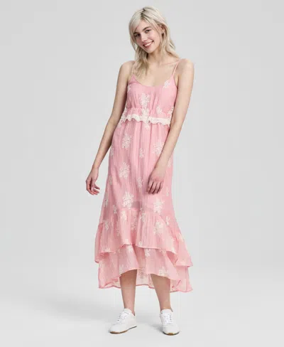 And Now This Women's Embroidered High-low Maxi Dress, Macy's Exclusive In Pink