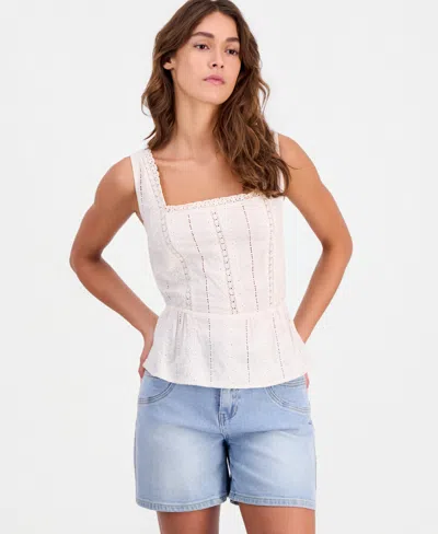 And Now This Now This Womens Embroidered Linen Peplum Hem Top Macys Exclusive In White
