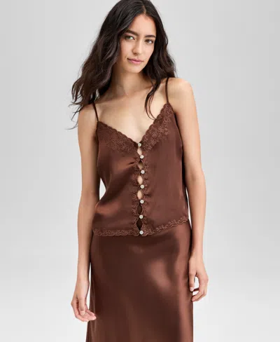 And Now This Women's Embroidered Scallop-trim Camisole Top, Exclusively At Macy's In Brown