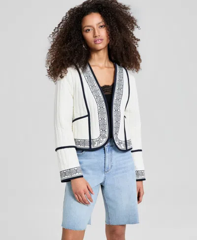 And Now This Women's Embroidered Seamed Cotton Jacket, Macy's Exclusive In White
